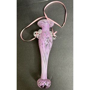 Hand Blown Art Glass Pink Confetti Amphora Wall Hanging Vase 10" Tall Hand Made